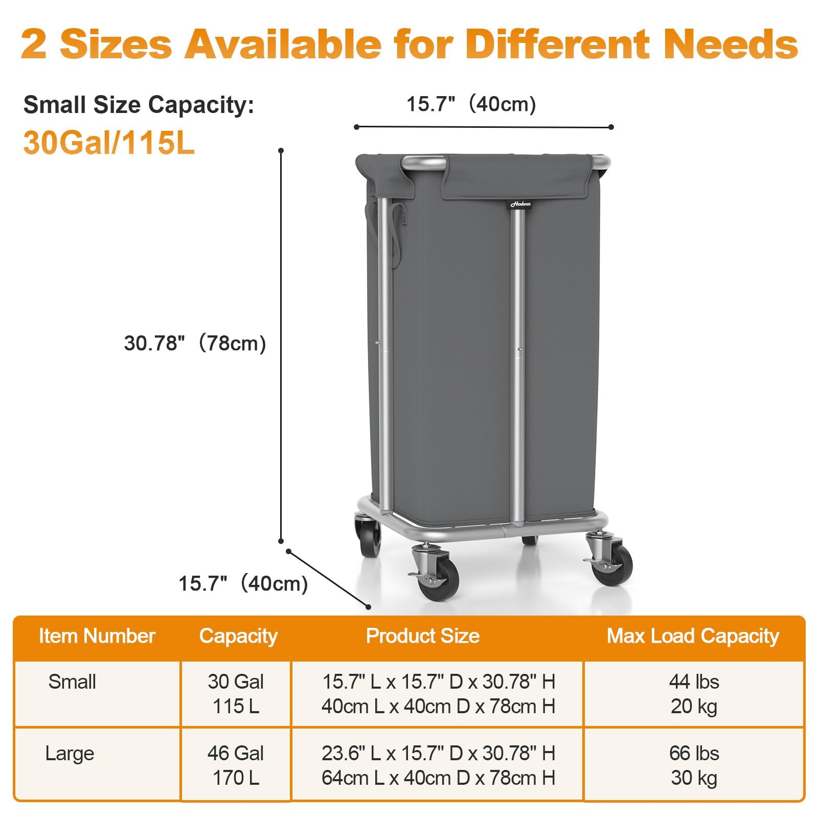 Rolling Laundry Hamper Wheels Removable Washable Liner Steel Frame 115L Gray