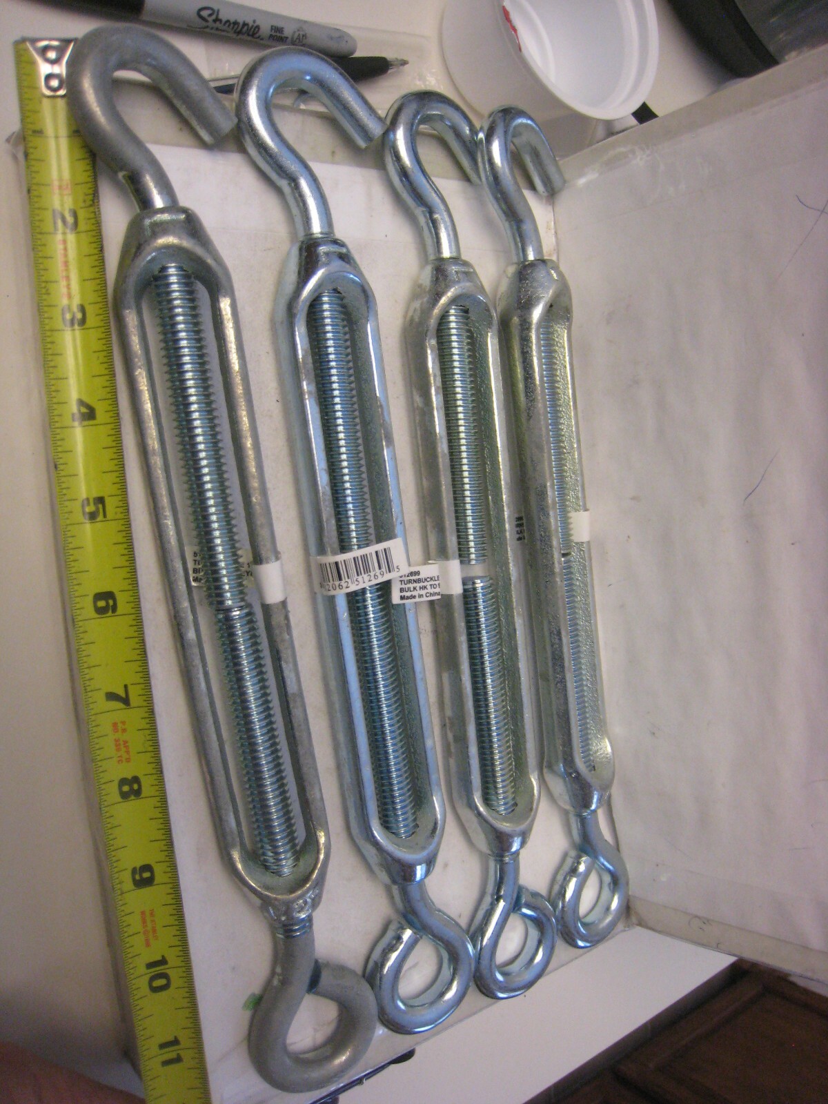 4 yes 4 pcs Turnbuckles Hook-Eye 1/2″ x 17″ Zinc plated Hardware House 512699