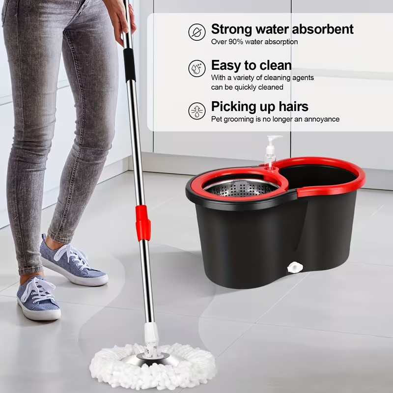 Spin Mop And Bucket with 360° Spinning with 3 Microfiber Mop Replacement Heads