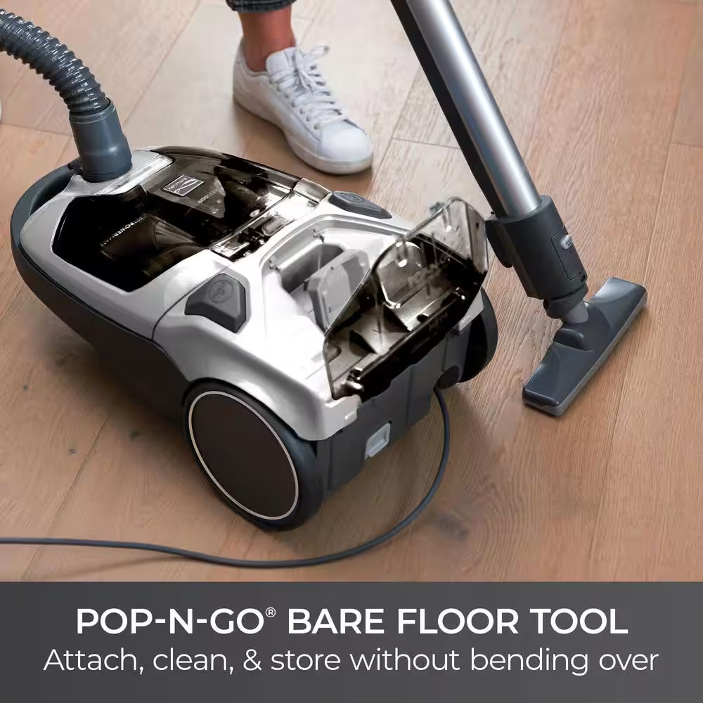 POP-N-GO Bagged Corded HEPA Multisurface Gray Canister Vacuum with Hair Eliminat