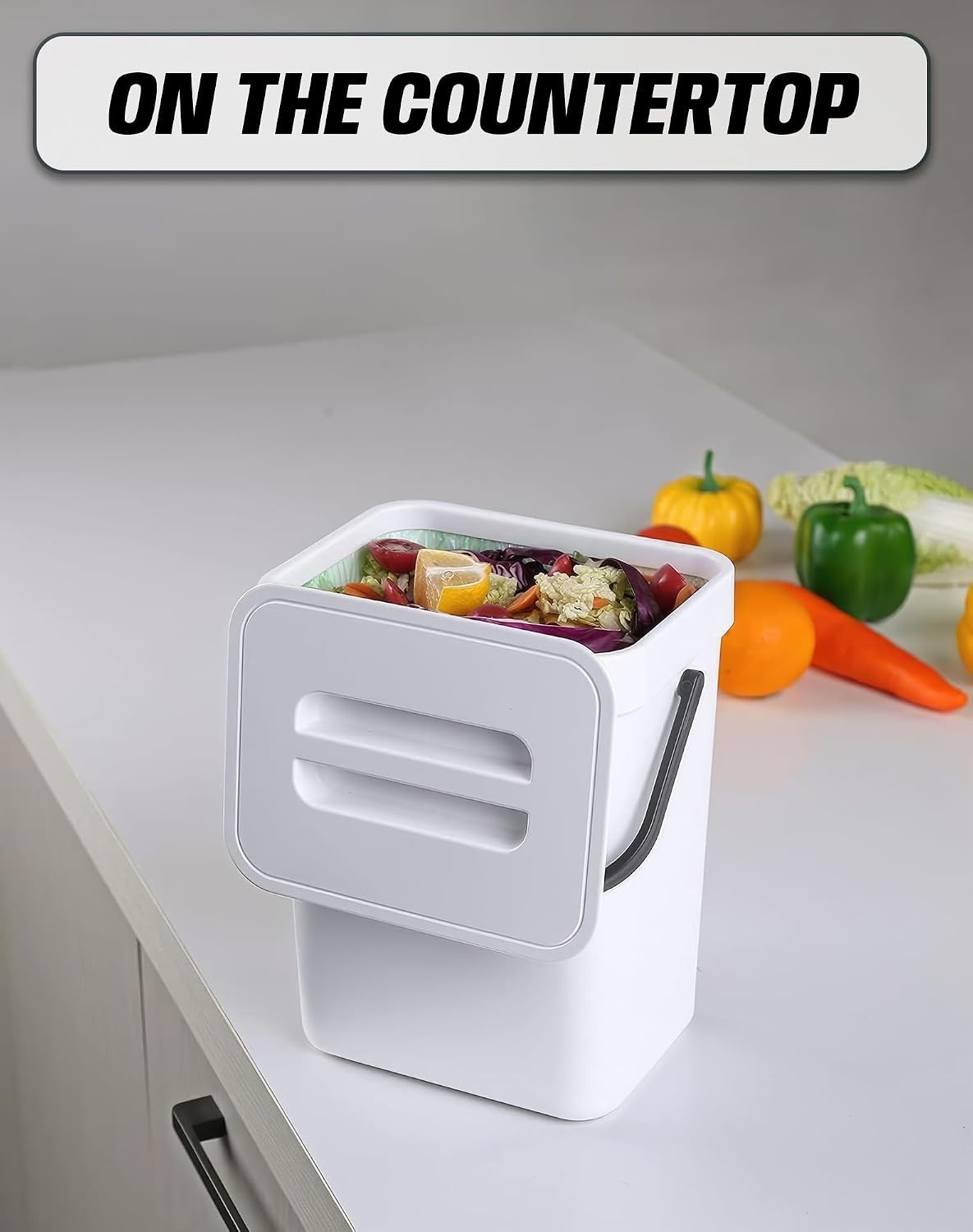 1.3 Gal Compost Bin, Hanging Small Trash Can with Lid, 5L/White | Hanging, Ad…