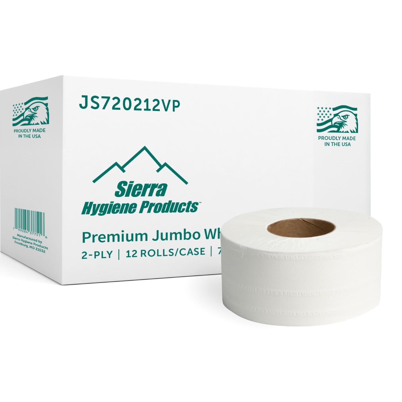 Sierra Hygiene Premium 2-Ply Jumbo Toilet Paper, 3.5″ x 720′, 12 Rolls, USA