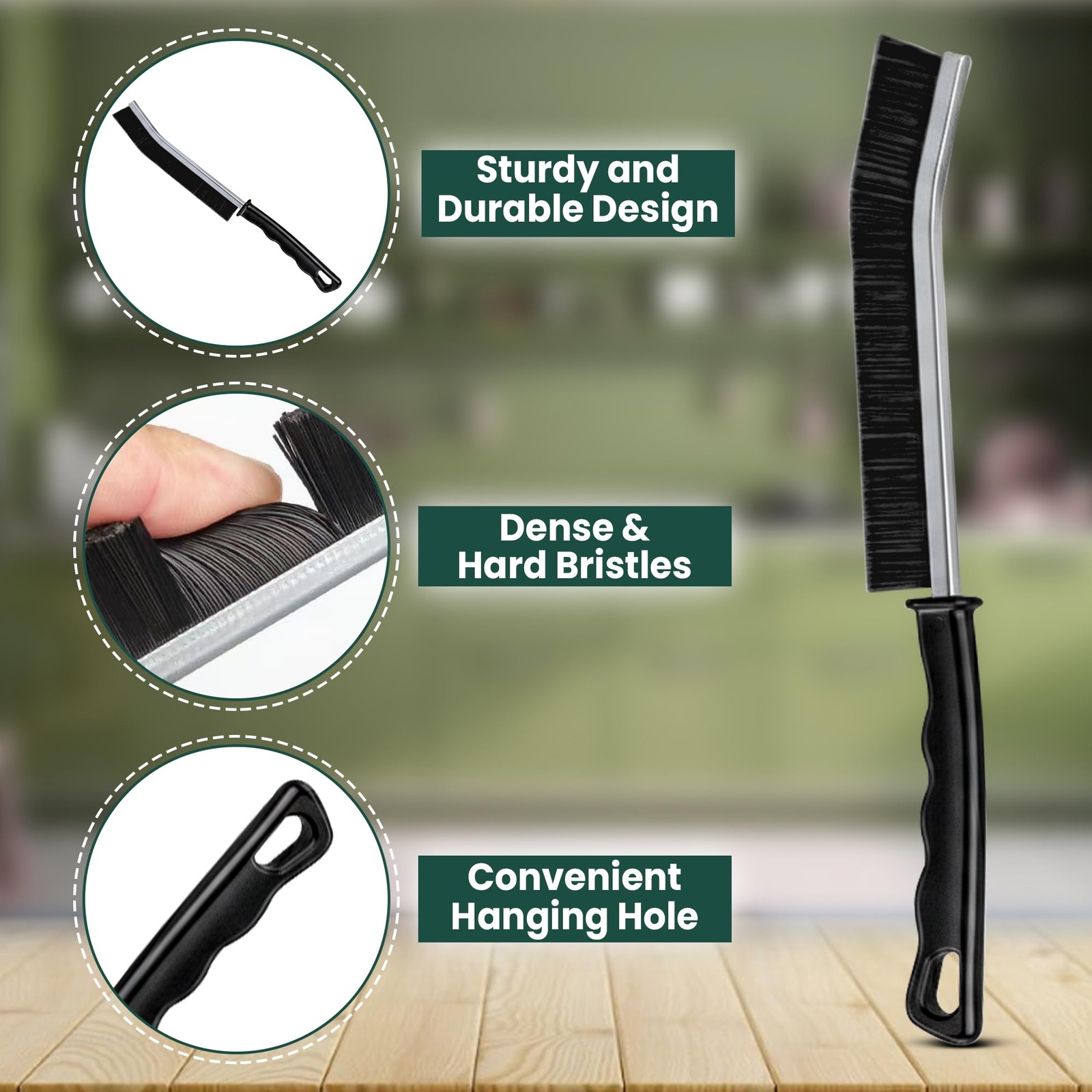 Crevice Cleaning Brush Set – 3Pcs Hard Bristle Pack of 3 – Black, Black