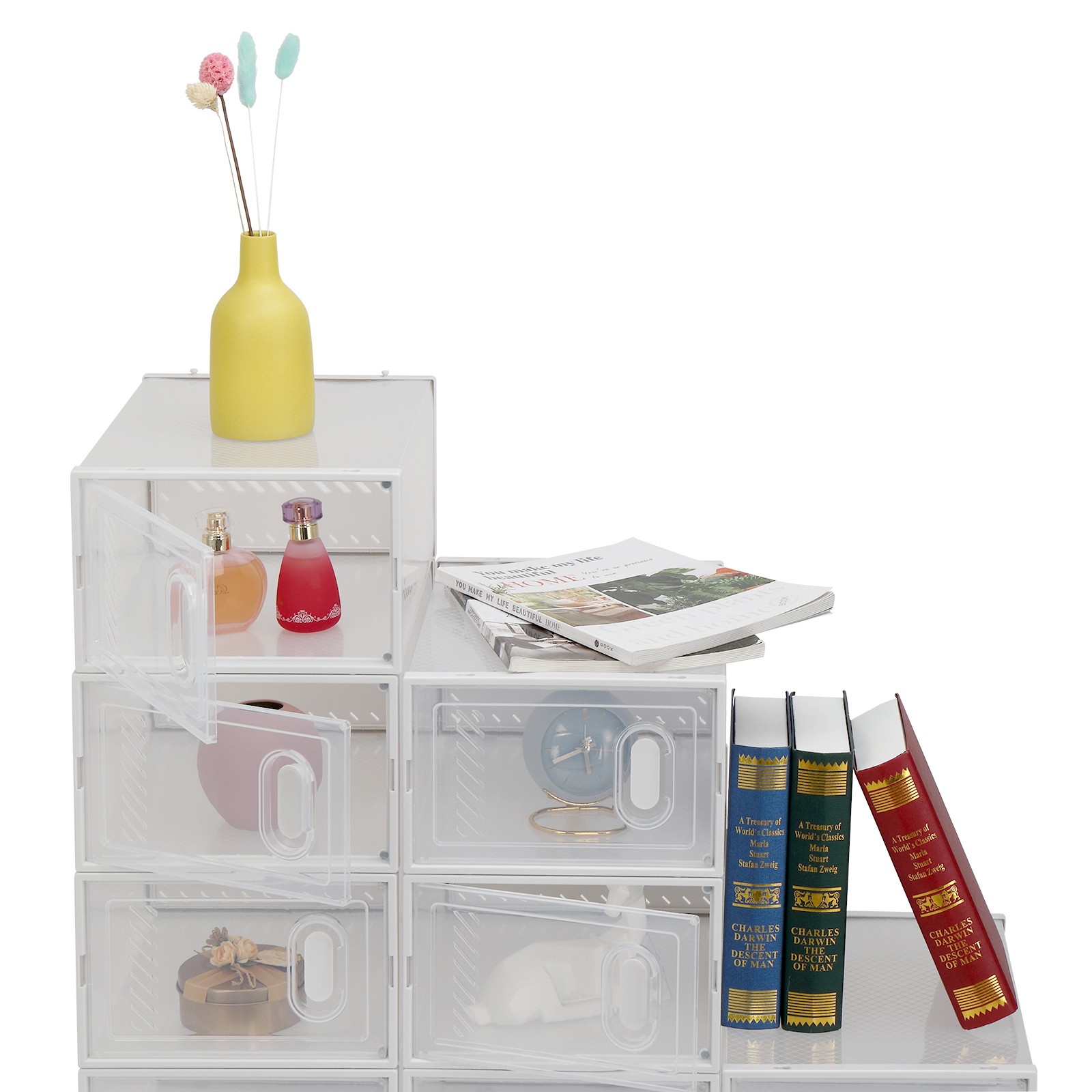 NEW Shoe Storage Boxes 12 Pack Clear Plastic Stackable – White