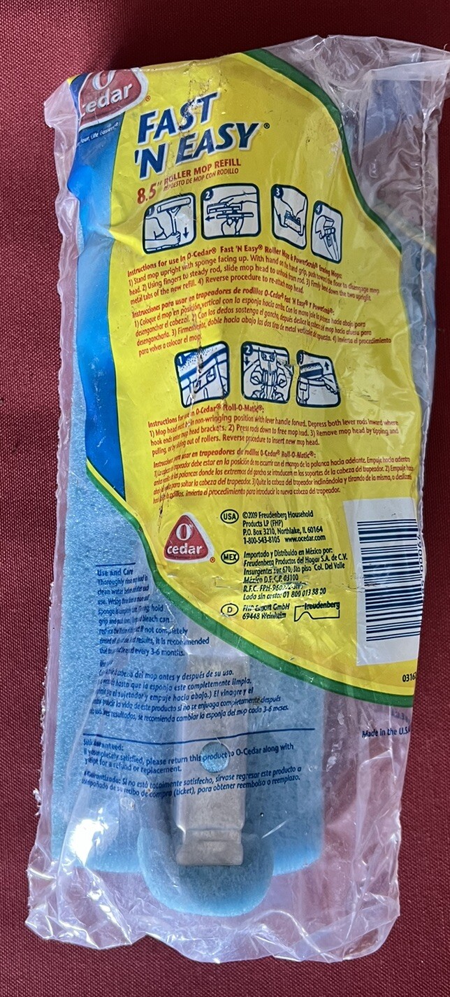 NEW O Cedar Fast n Easy Roller Mop Refill 8.5″ Blue In Sealed Package
