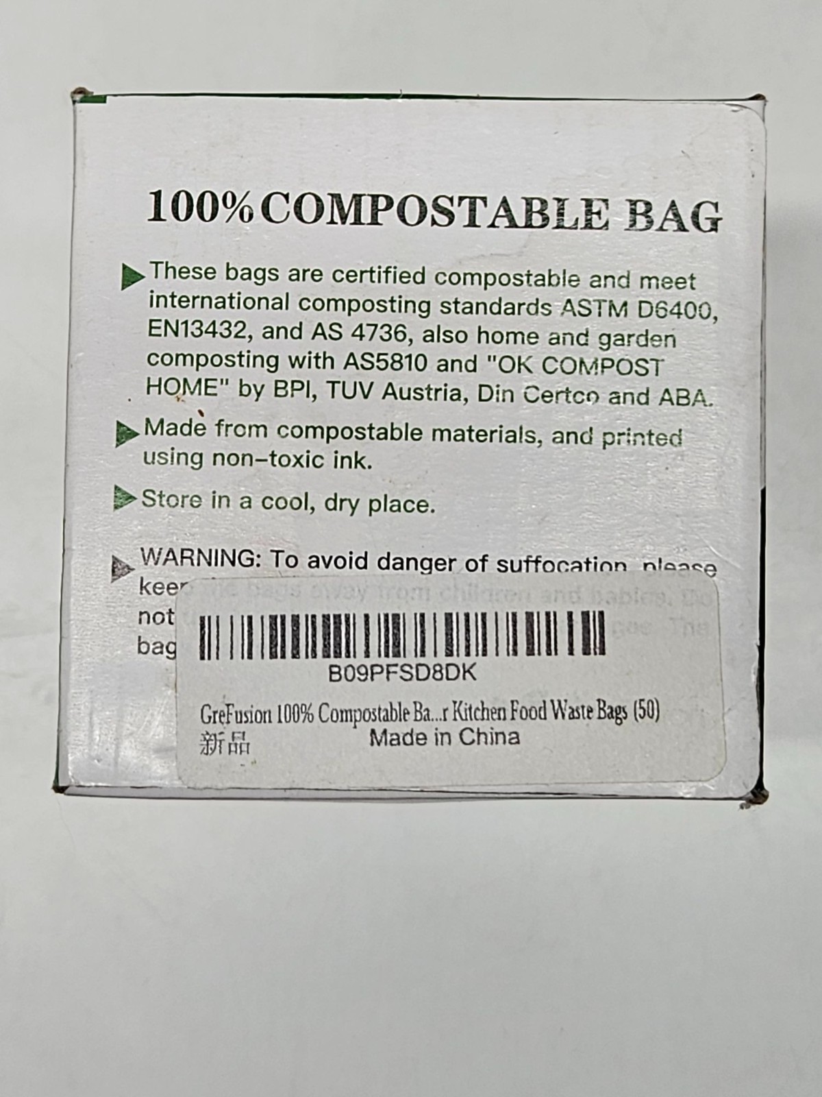 GreFusion 100% Compostable Bags 8 Gallon Eco Friendly Trash Liners Box