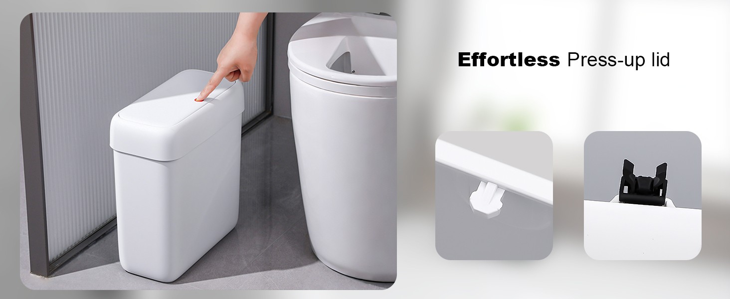 2 Pack Bathroom Trash Can with Lid, 3 Gal/12 L & 2.7 Gal/10L Garbage Can with