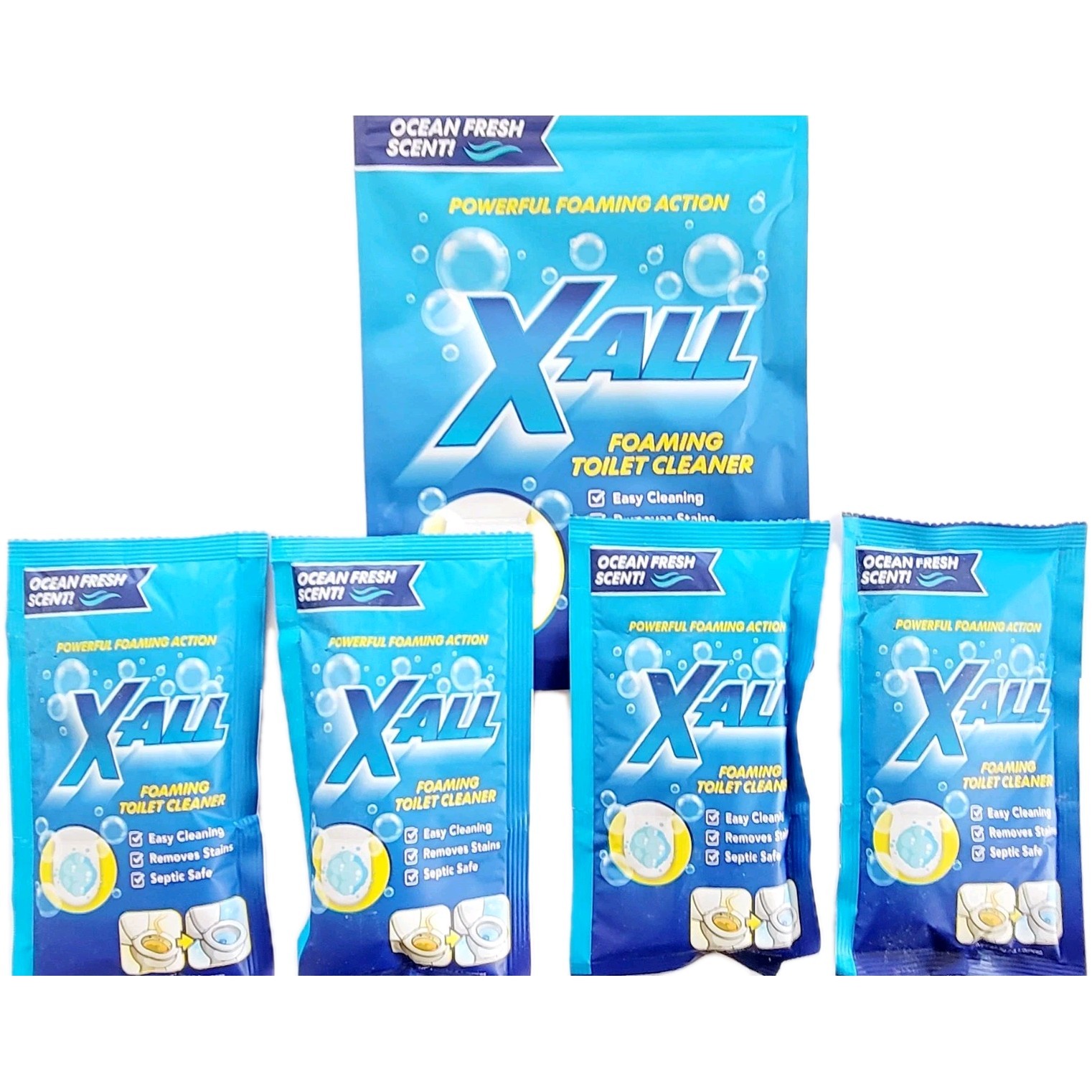 X-ALL Foaming Toilet Cleaner, Self-Activating Powder, 1 Pack(4 Treatments)