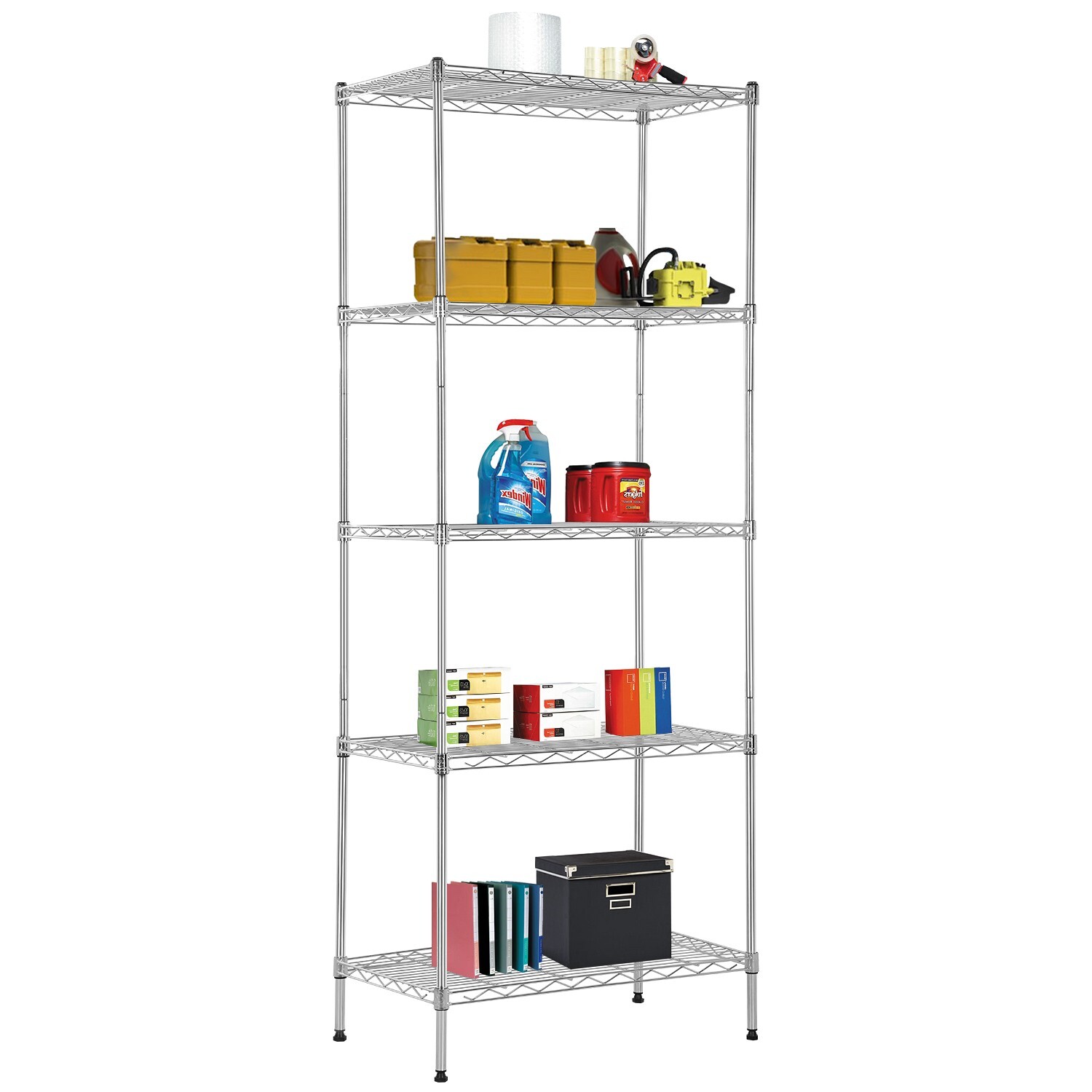 Heavy Duty 24″W x 14″D x 60″H 5-Shelf Metal Freestanding Shelves,Chrome