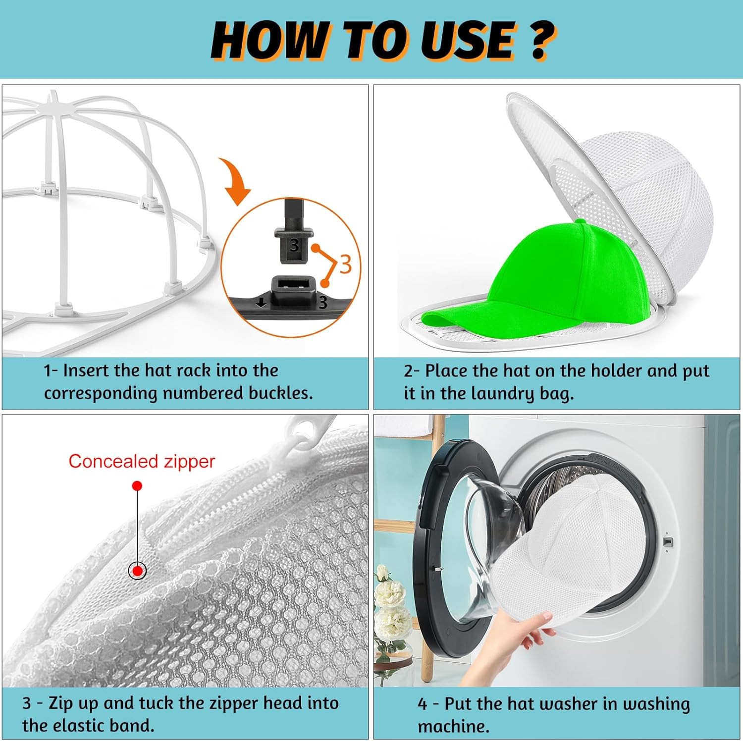 Coopache 1 Pack Hat Washer Cage for Washing Machine Ball Cap One Size, White