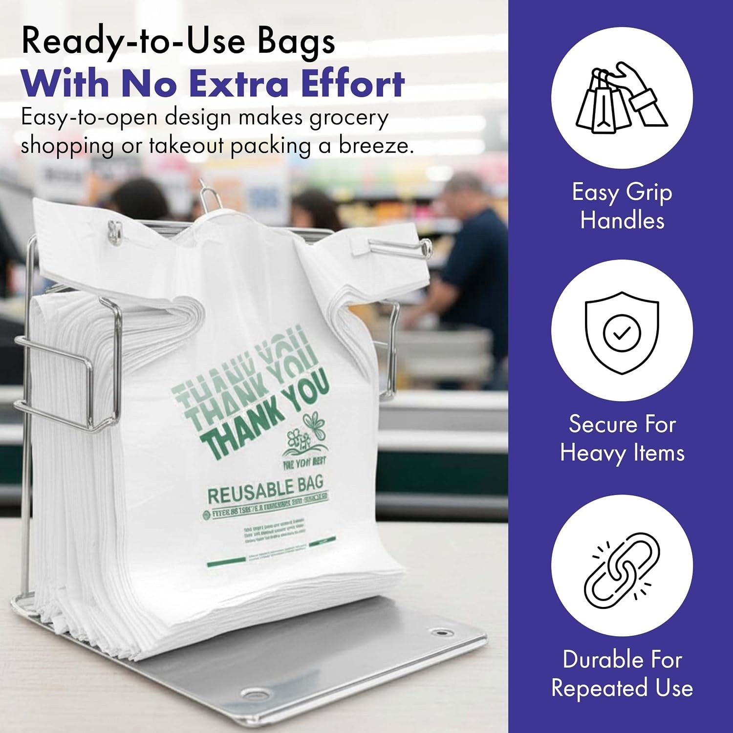 2.25 Mil Reusable Plastic Grocery Bags | PACK OF 200 – 12″ x 7″ x 22″ Thick 55