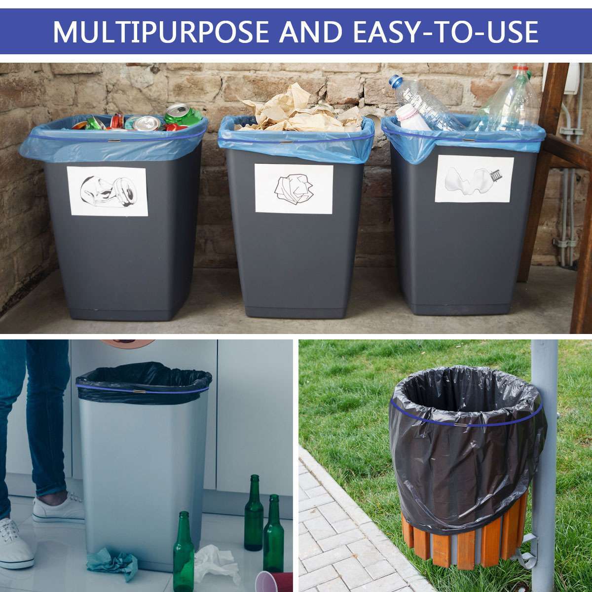 3 Pack Trash Can Bands Garbage Bag Elastic Bands Durable Rubber Band Fit 13-30 G