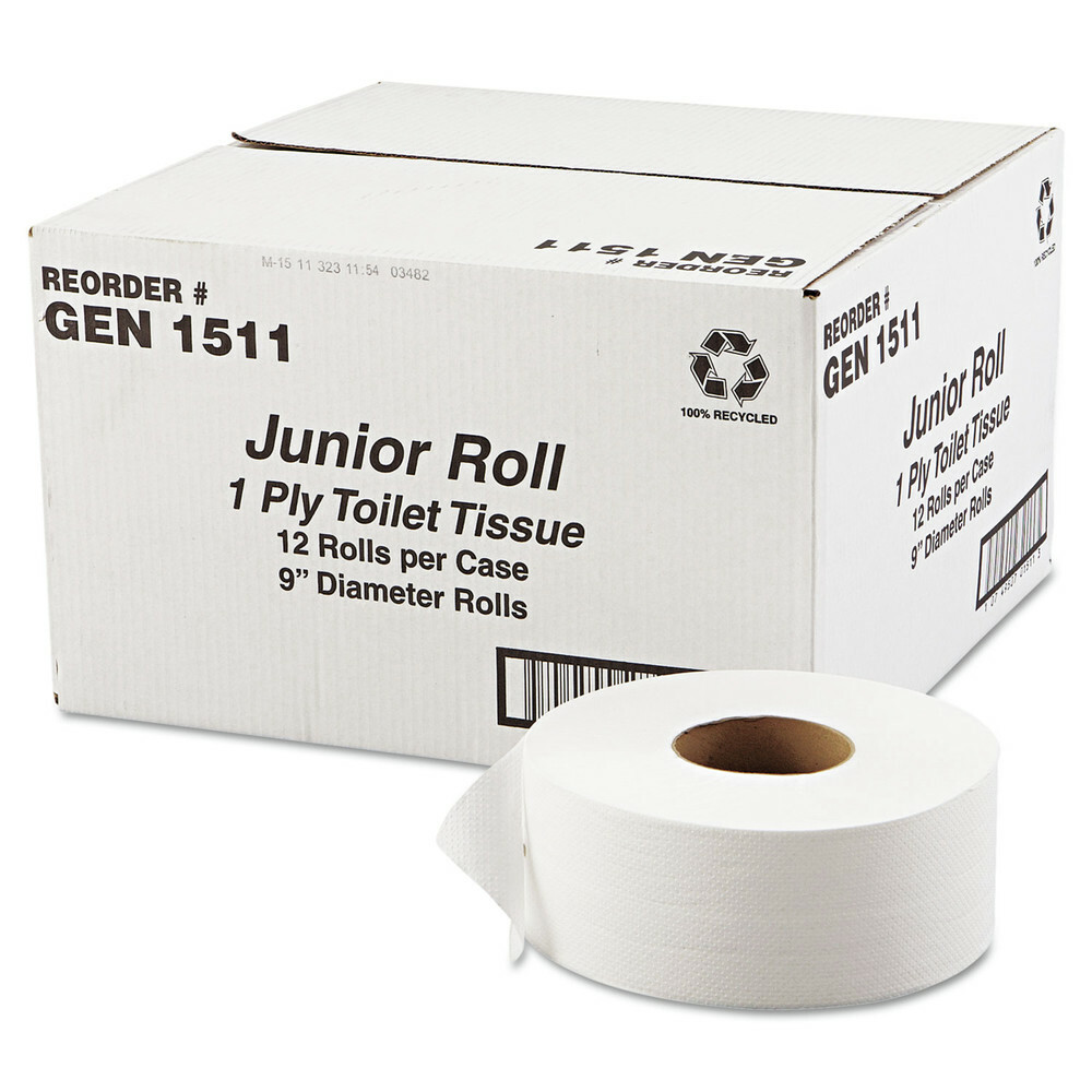 GEN 1511 3.3 in. x 1200 ft. 1-Ply JRT Jumbo Bath Tissue – White (12/Carton) New
