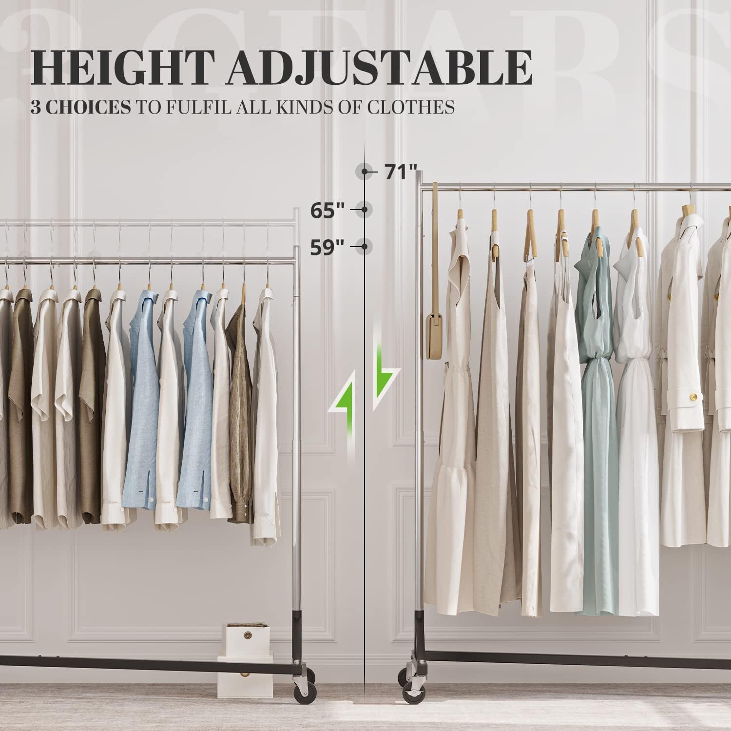 HOKEEPER Heavy Duty Commercial Z Base Clothes Garment Rack Adjustable Add on Bar