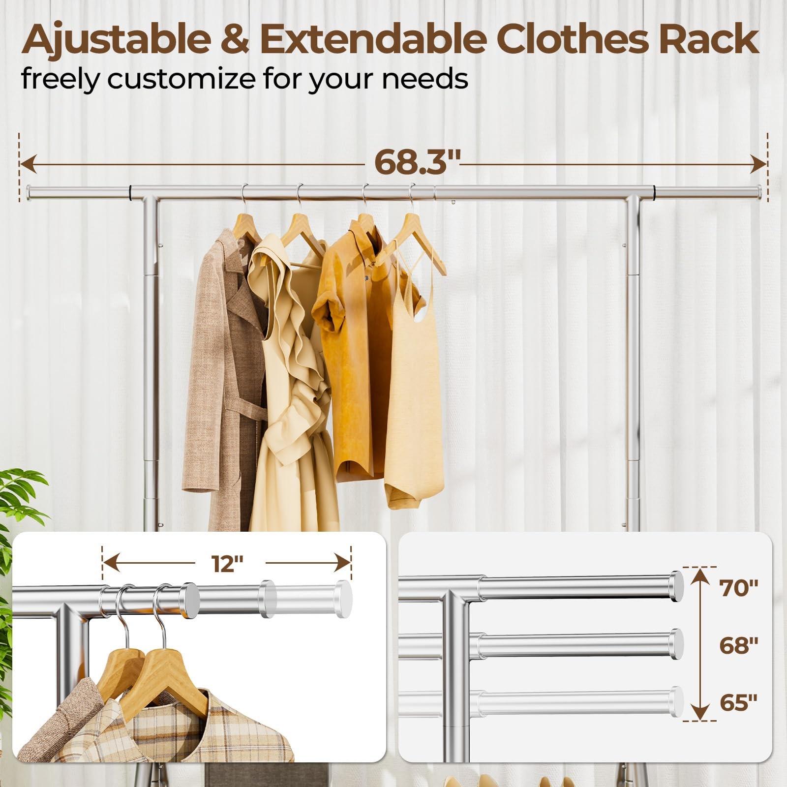 Heavy Duty Clothes Rack Load 450 LBS, Metal Garment Rack, Standing Rolling Cl…