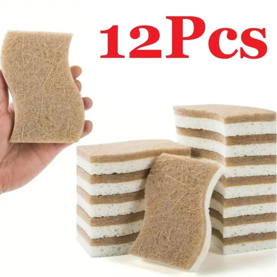 Natural Coconut Fiber Kitchen Sponge Cellulose Scrubber Dish Cleaning Pads Pack