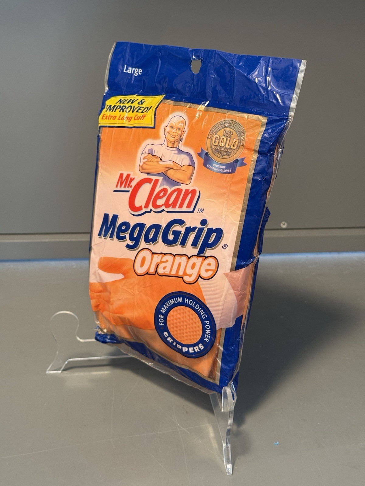 Mr. Clean Mega Grip Premium Latex Gloves • Large • Orange Extra Long Cuff •