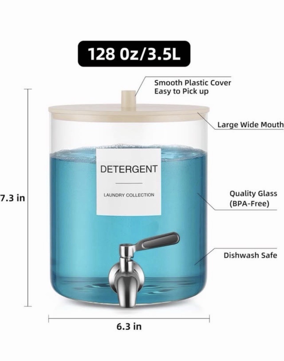 Glass Laundry Detergent Dispenser, 128 oz / 3.5L Fabric Softener Dispenser