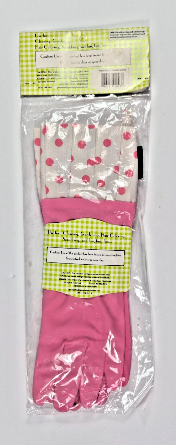 Gloveables Pink Polka Dot Gloves Rubber Latex Cleaning Gardening One Size