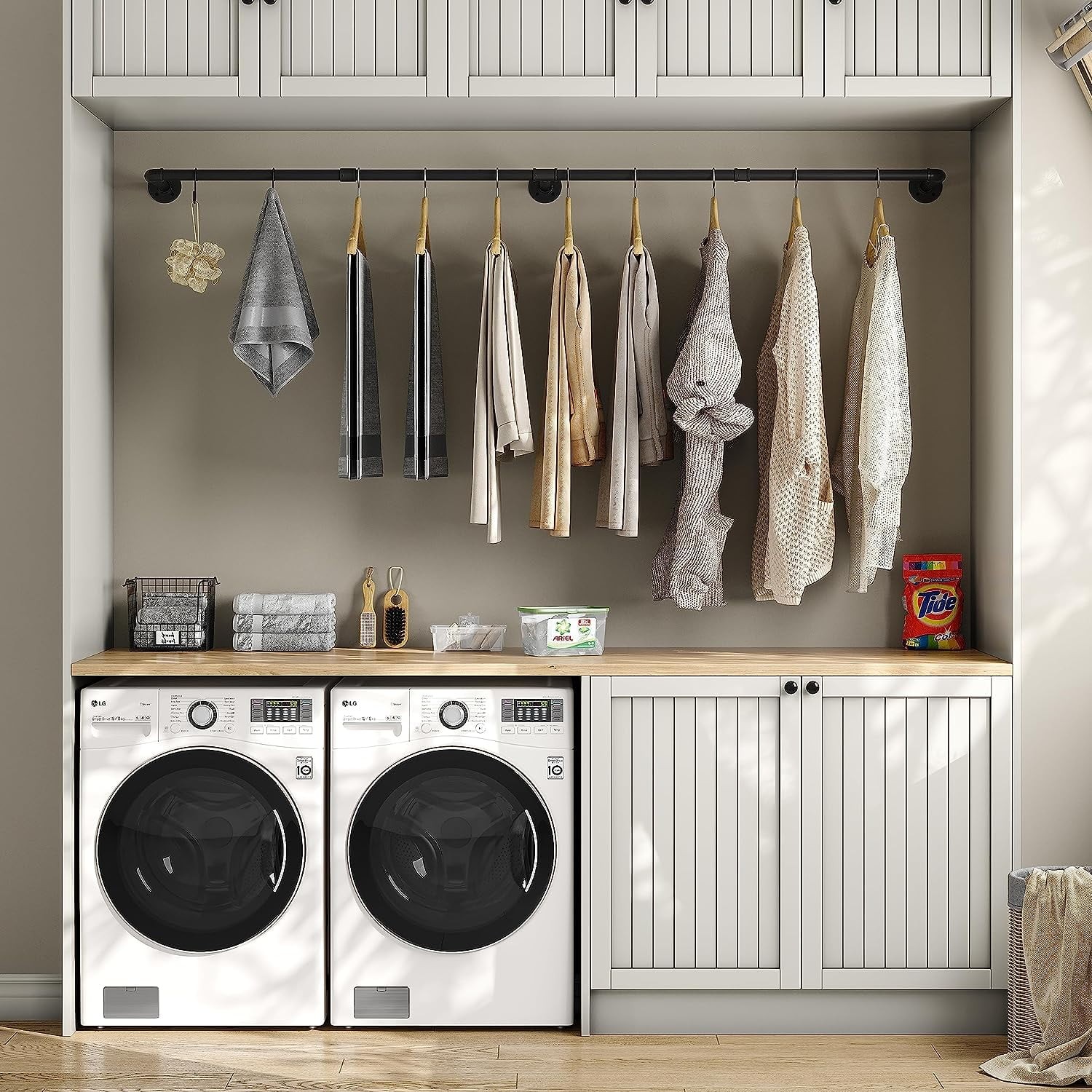 72″ Wall Mounted Industrial Pipe Clothes Rack, Heavy Duty Garment Hanging Rod