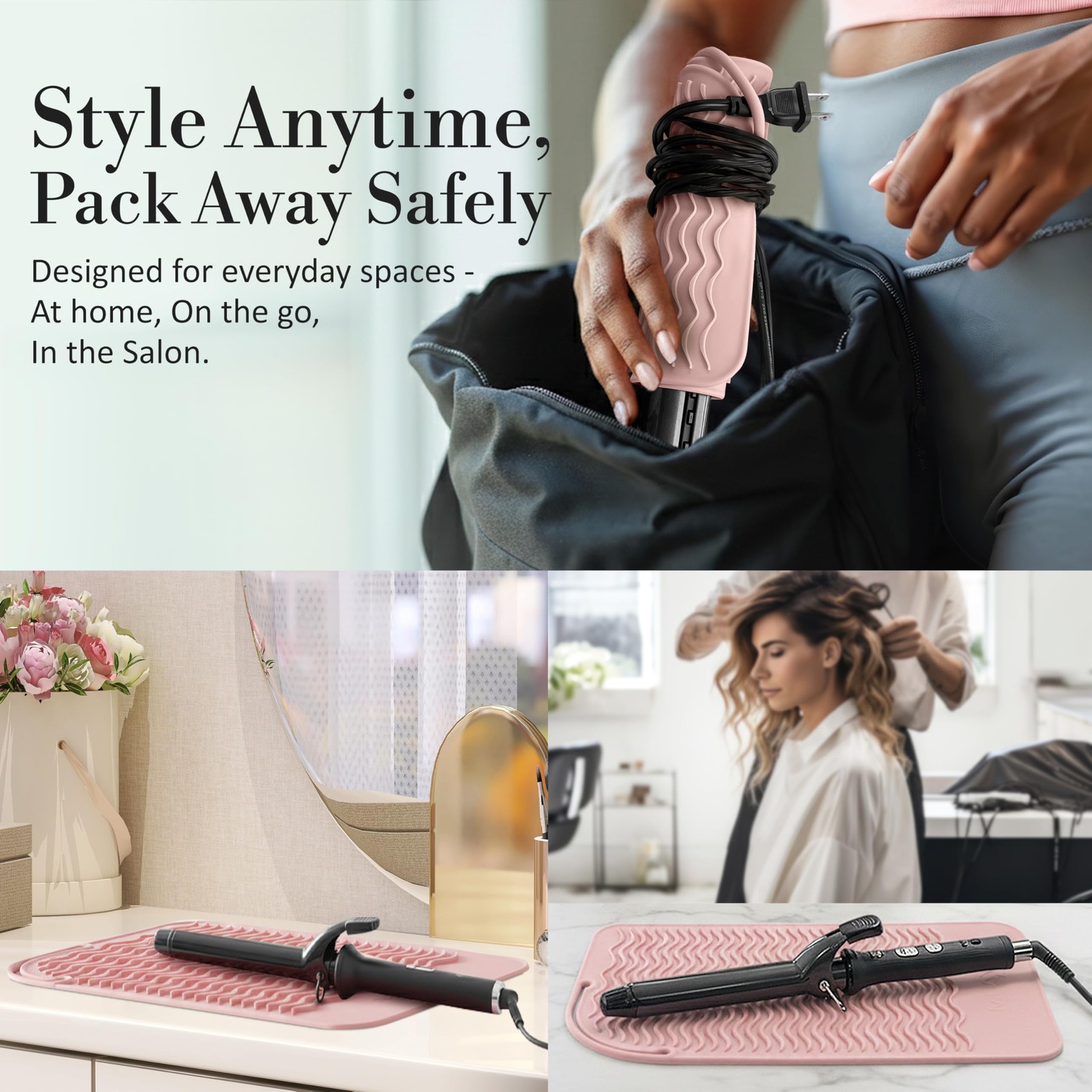 Large Heat Resistant Vanity Mat for Hair Tools – Rose