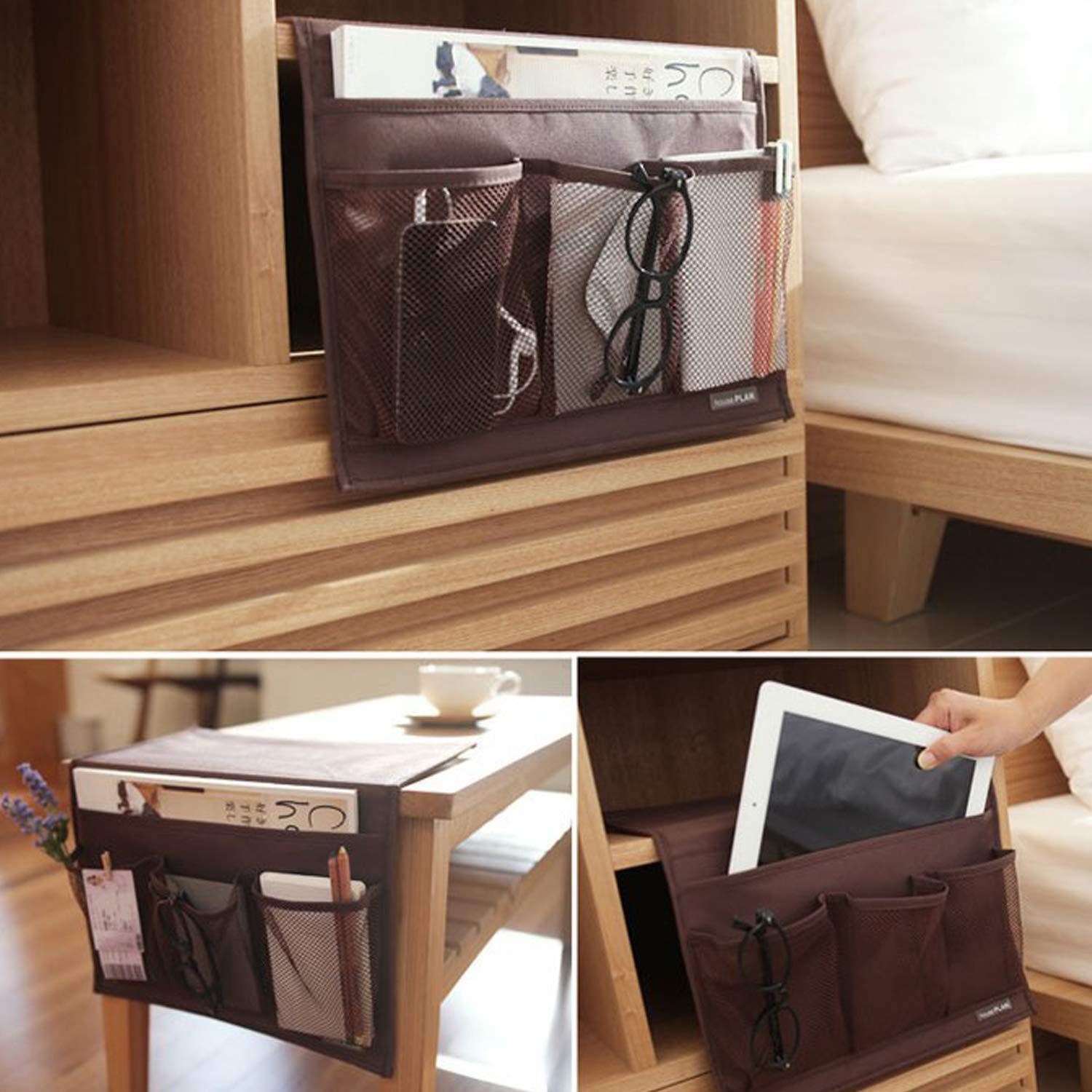 Bedside Storage Organizer Caddy Table Cabinet TV Remote Control Brown