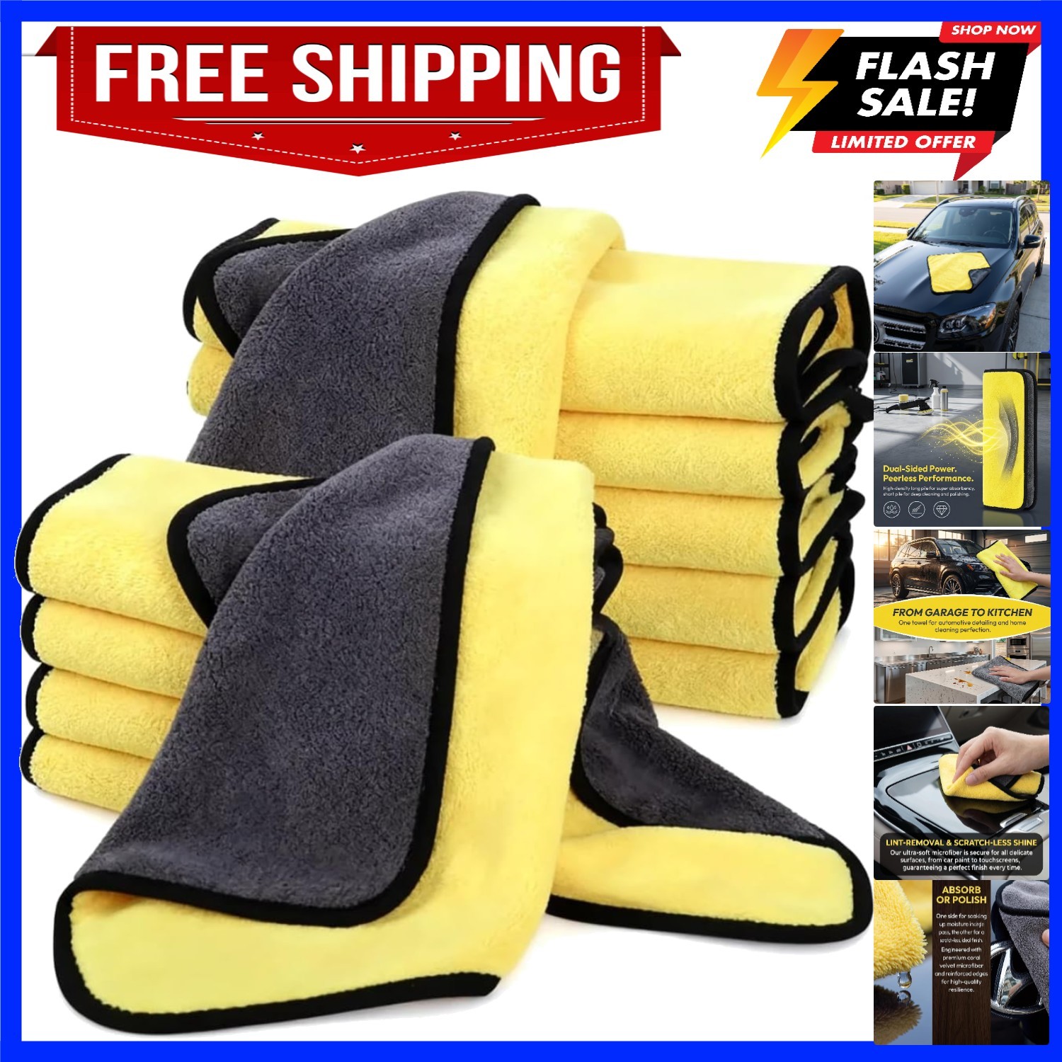 10 Pack Microfiber Towels for Cars – Coral Velvet Ultra-Soft Super Absorbent…
