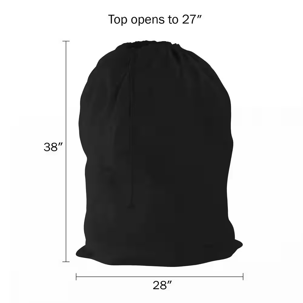Jumbo Laundry Bag Nylon Heavy Duty Washable Drawstring Black Travel Hamper