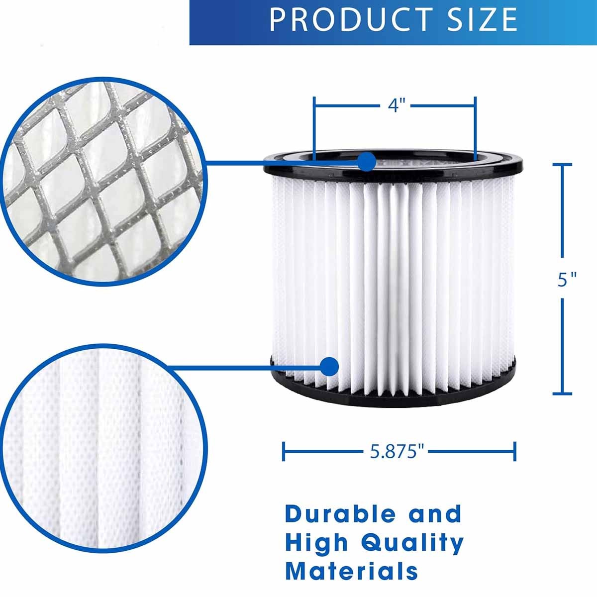 Small Cartridge Filter 90398 90399 Type AA for Shop Vac Wet/Dry Vacs