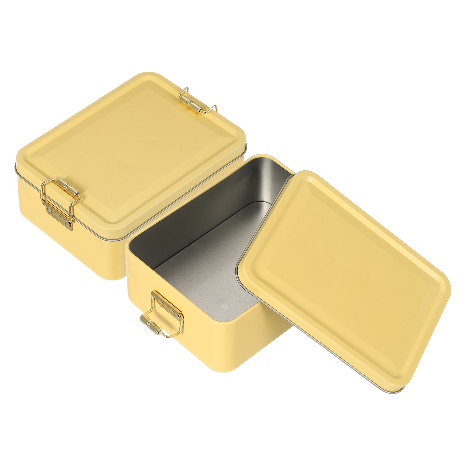 2Pcs Metal Rectangular Tinplate Tin Box with Buckle Yellow