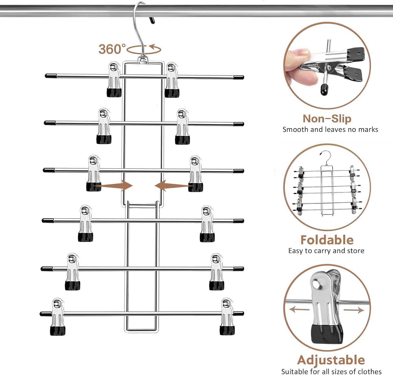 2 Pack Pants Hangers with Clips 6 Tiers Skirt Hangers Clothes Hangers