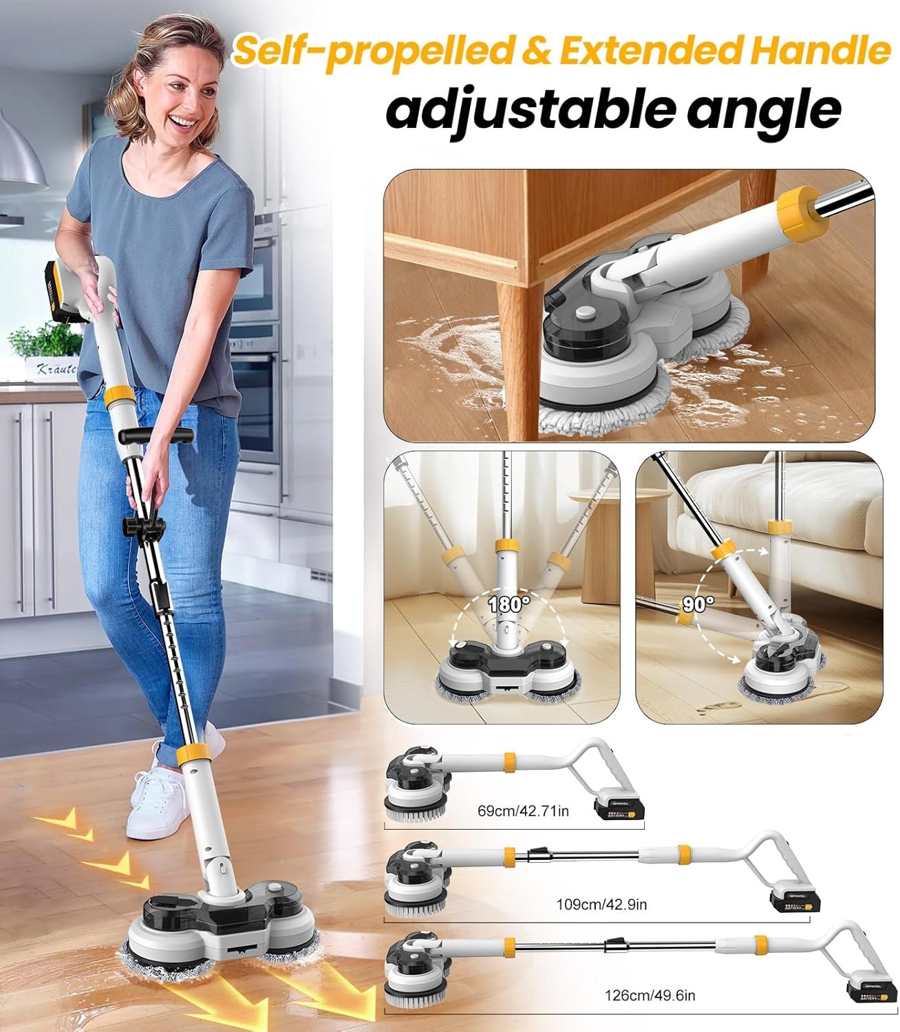 NEW,800RPM Cordless Electric Mop, 6000mAh Battery Electric Power Scrubber