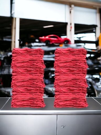 50 Pcs Red Shop Towels Jumbo 15×15 Cleaning Rags, A-Grade & Free Shipping