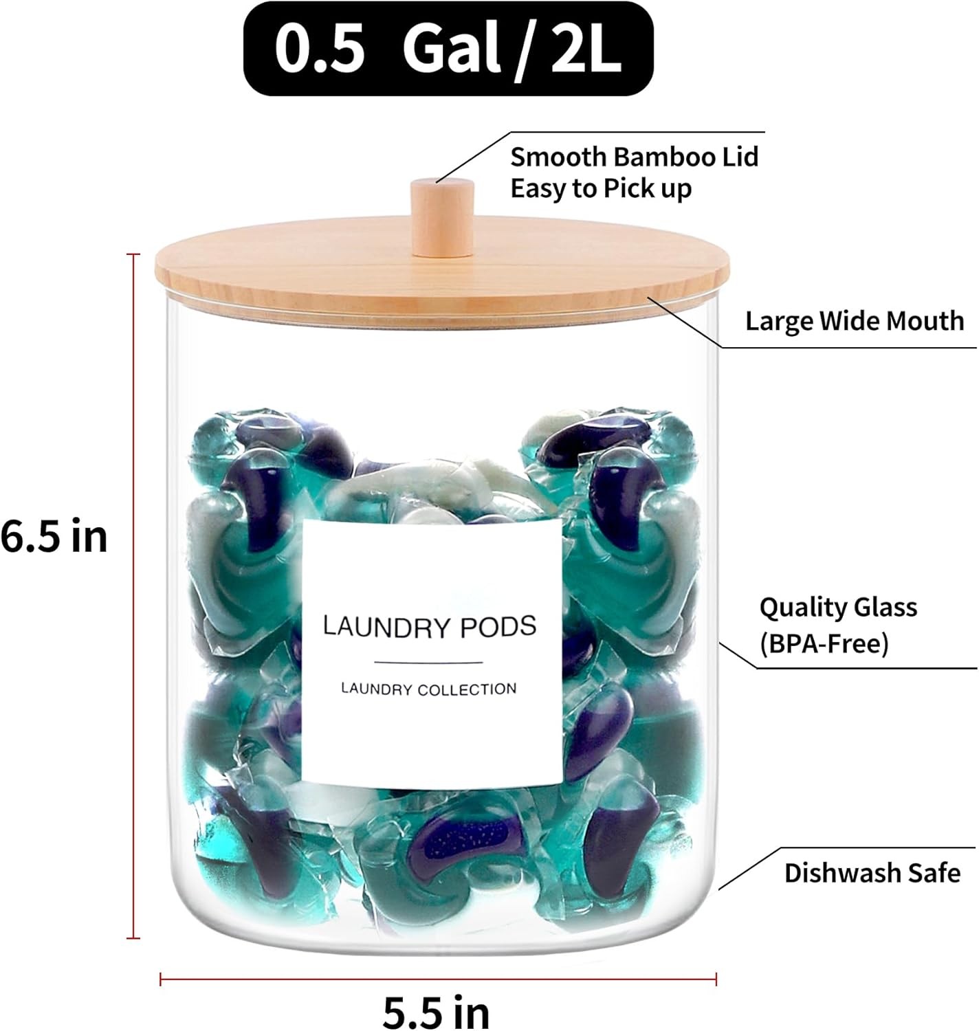Glass Jars for Laundry Room Organization, Laundry Pods Container with 27 Labels,