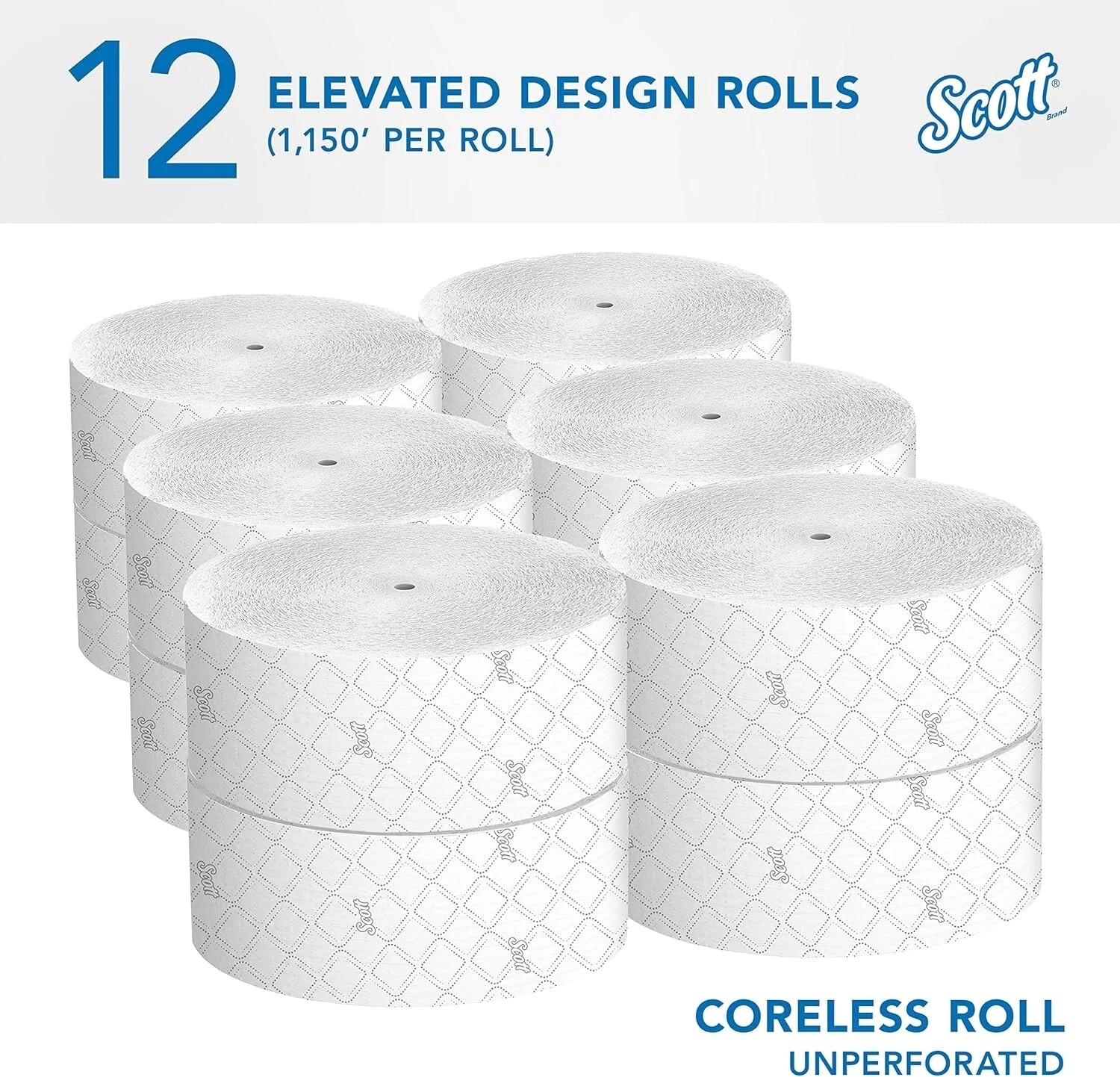 Scott 07006/02 Coreless Jumbo Bathroom Tissue 1150Ft Roll Lot of 12