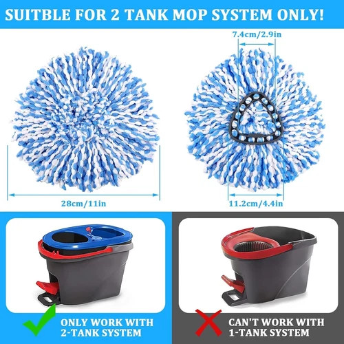 2 Pack Spin Mop Refills O-Cedar Rinse Clean 2-Tank System Replacement Heads
