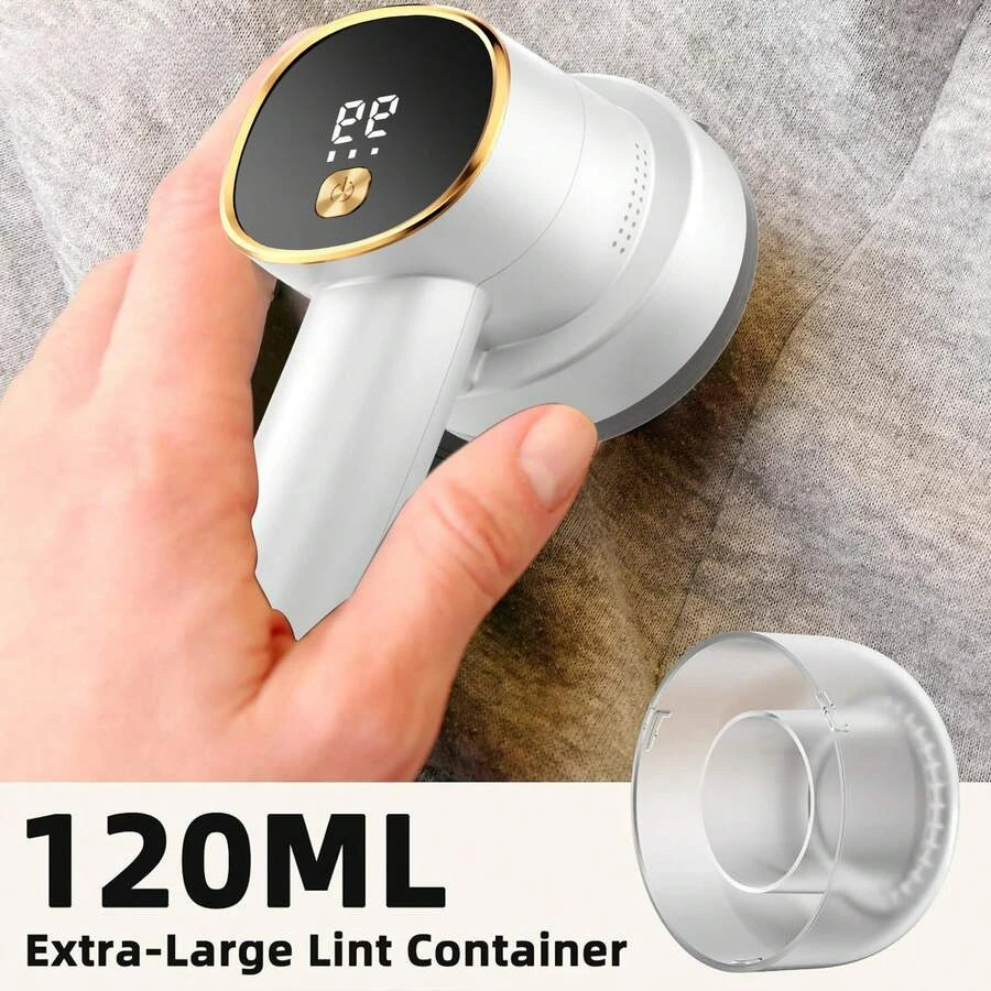 1pc Fabric Razor, Lint Remover USB Rechargeable 6-Blade Blade LED Display White
