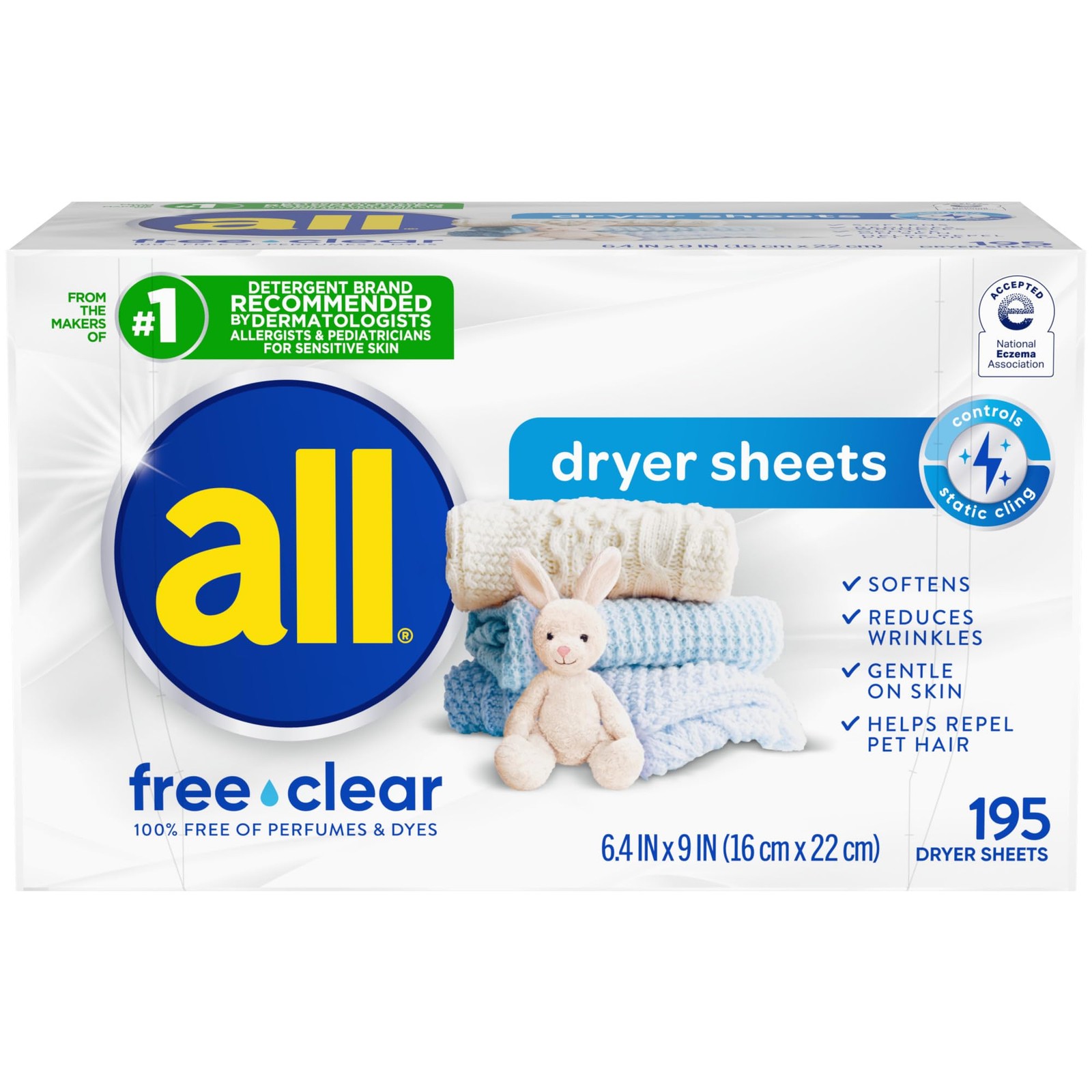 all free clear Fabric Softener Dryer Sheets for Sensitive Skin, 195 Count