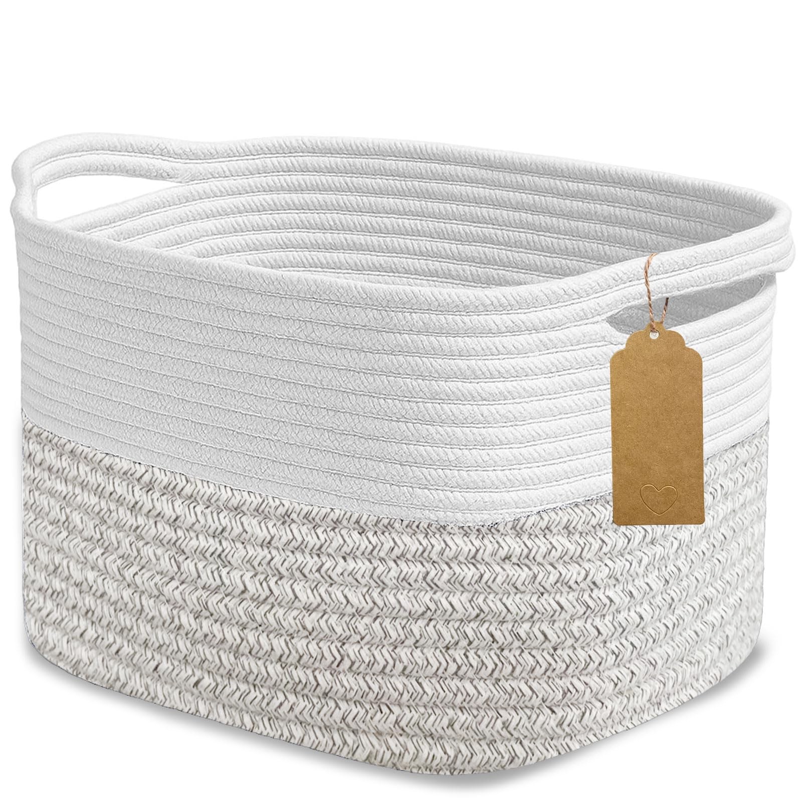 1 PCS Woven Storage Basket Cotton Rope Closet White Grey 13.4×9.3×9.5 Inch
