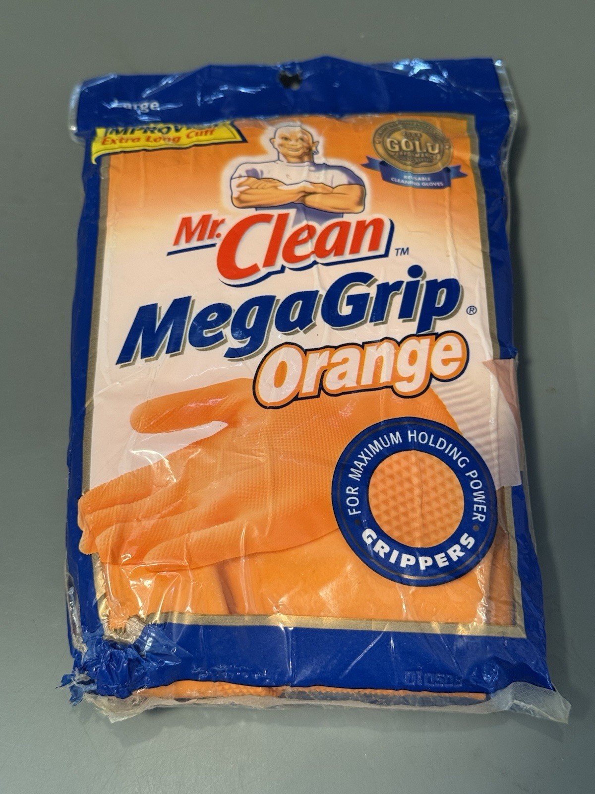 Mr. Clean Mega Grip Premium Latex Gloves • Large • Orange Extra Long Cuff •