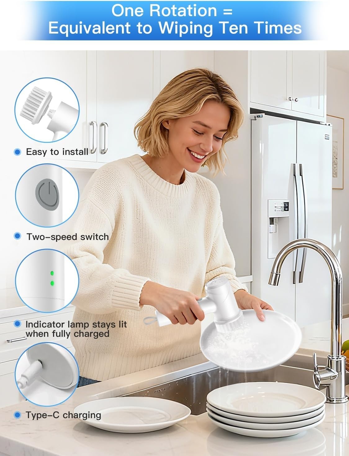 Electric Spin Scrubber Cordless Waterproof Bathroom Kitchen Tile Floor Cleaner