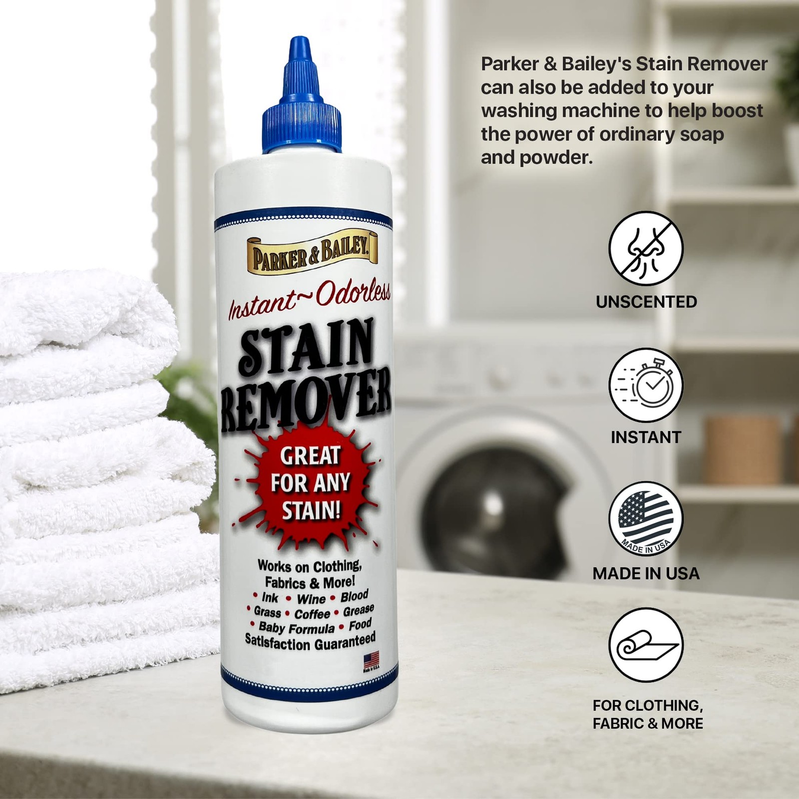 Parker & Bailey Liquid Stain Remover – Instant 8 Fl Oz (Pack of 1), White