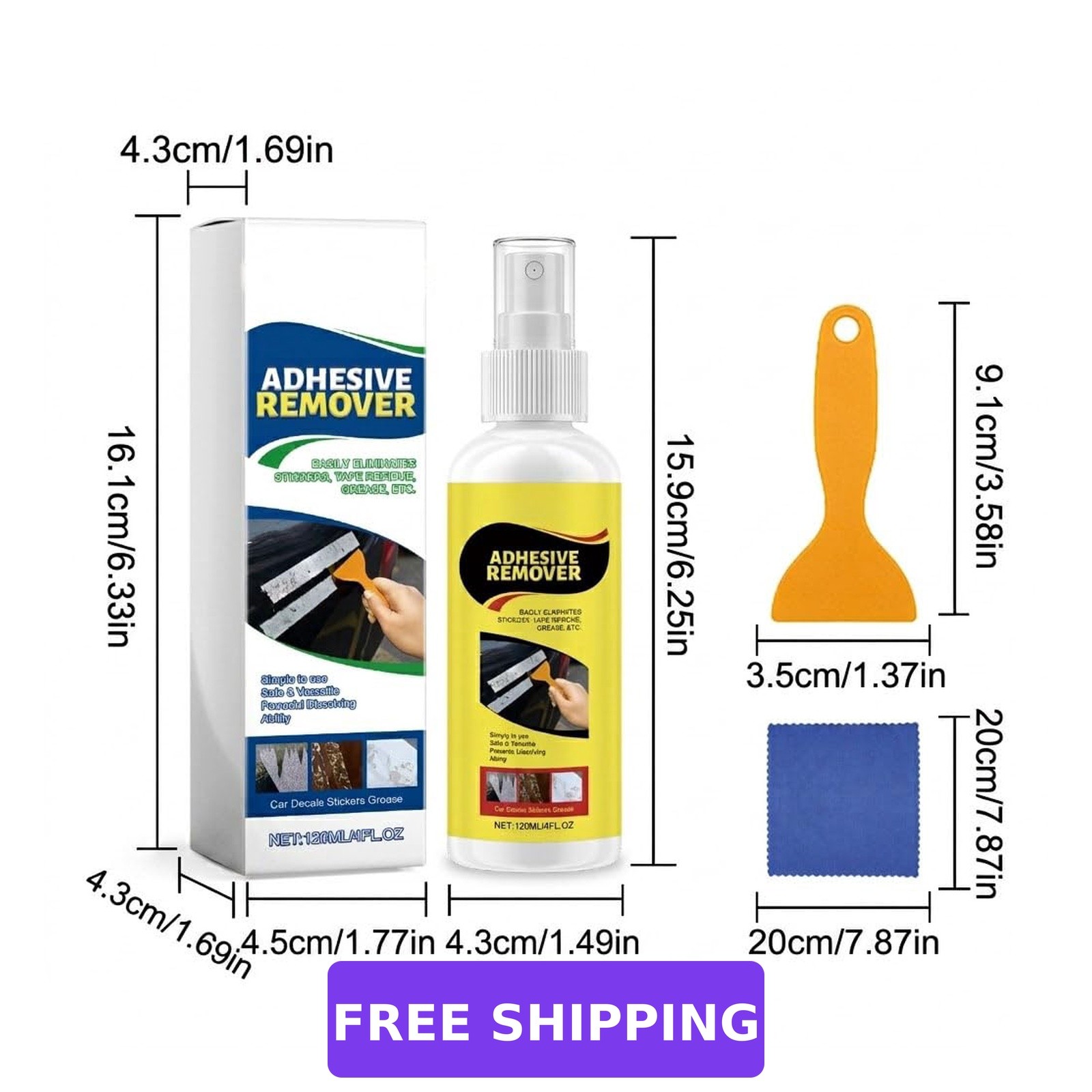 Adhesive Remover Spray 4oz Scraper Towel Tape Label Wax