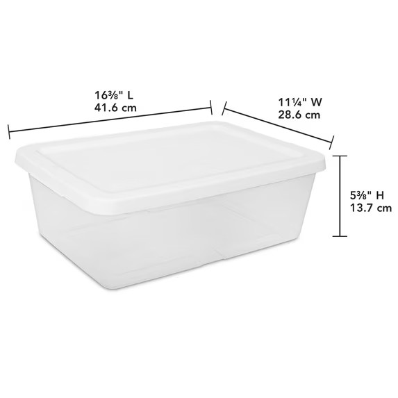(4) 12 Quart Storage Boxes, Clear Plastic Storage Bin with Snap-On Lid, White