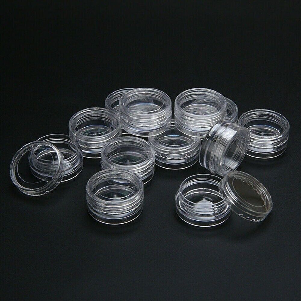 24Pc Mini Clear Plastic Beads Storage Boxes Containers Bottles Jars w/ Screw Cap