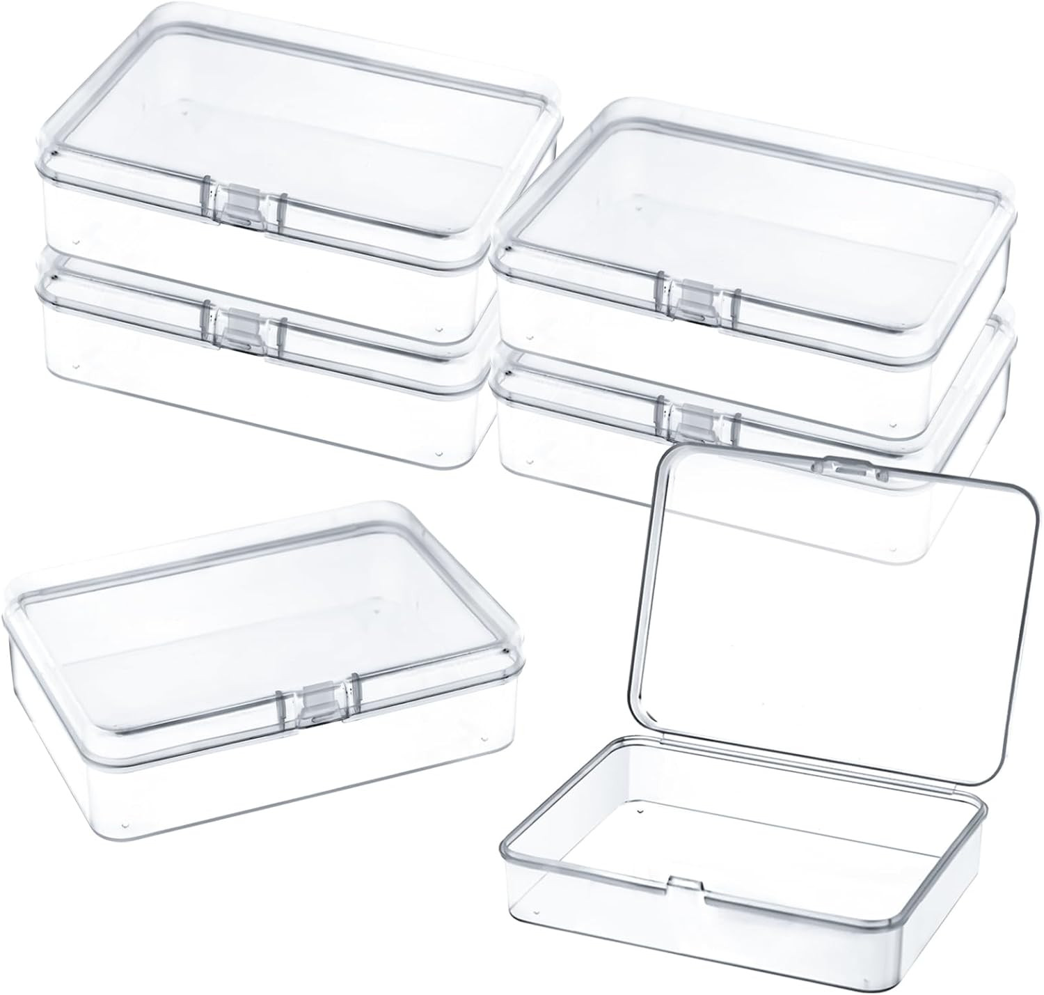 6 Pcs Mini Plastic Storage Containers with Lids, 4.5X3.4 Inches Clear Rectangula
