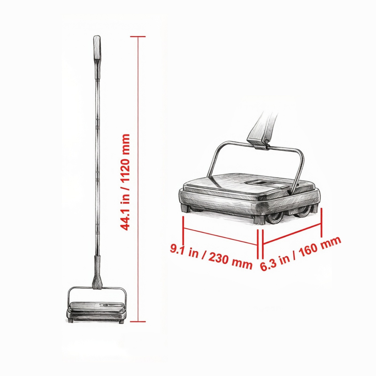 Manual Carpet Sweeper 7.87″ Sweep Path Non‑Electric 300ml Dustbin