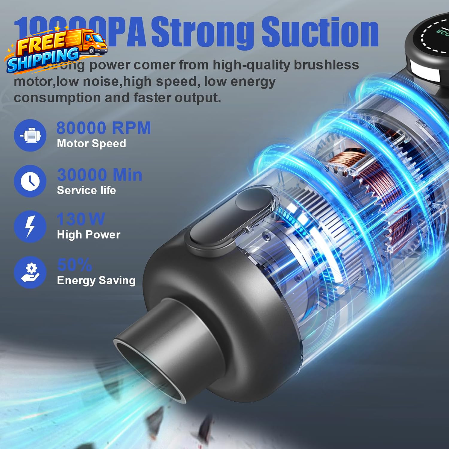 Car Vacuum Portable Cordless19000 Pa 4 in 1 Handheld Vacuum Motor with LED Light