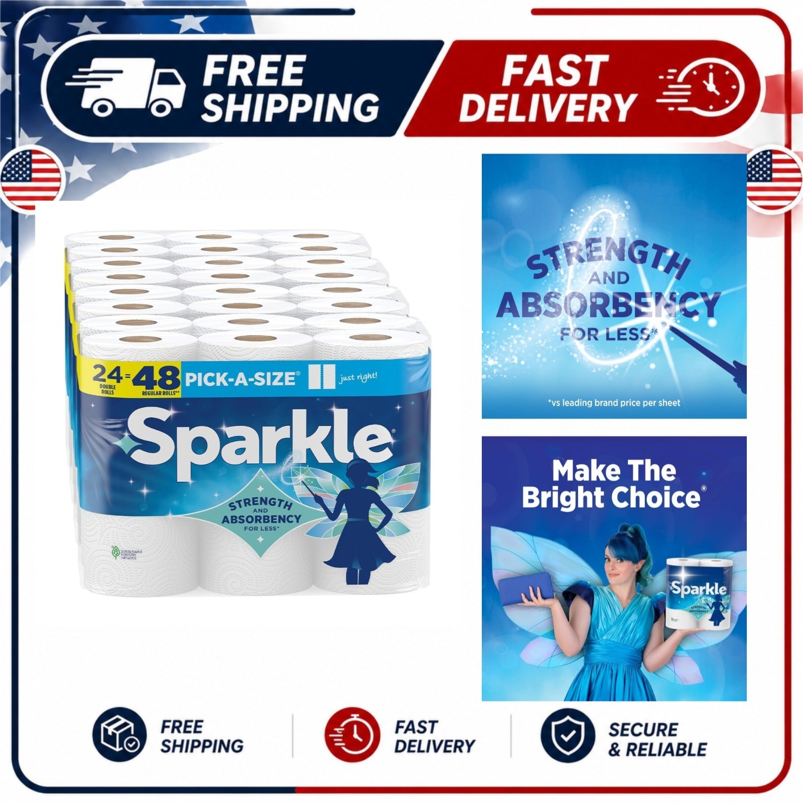Sparkle Pick-A-Size Paper Towels 24 Double Rolls 2-Ply 2,640 Sheets