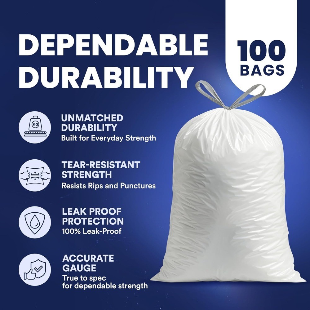 6 Gallon Small Trash Bags 100 Count Drawstring Kitchen Bathroom Office Car